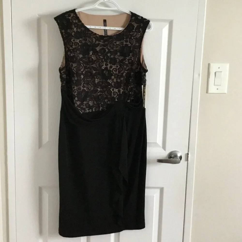 NWT LORI M BLACK Lace DRESS SLEEVELESS  Chic Elegant Cocktail Wedding Guest -  L